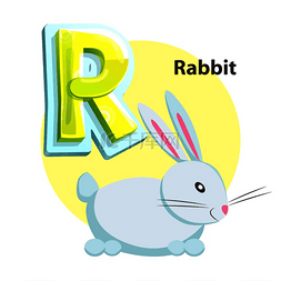 英语词汇图片_儿童兔子卡通字母表的字母 R。