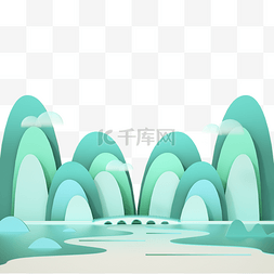 3DC4D立体清明节山水山峰湖面底框