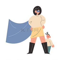 自信和不自信图片_身穿超级英雄服装的自信的年轻母