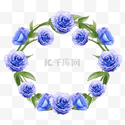 蓝色叶子邀请函图片_水彩花卉洋桔梗婚礼边框蓝色自然