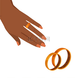 结婚戒指手图片_女性手腕环状手指平面向量上有金