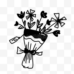 创意黑白单色涂鸦一束花