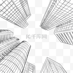 仰视图素描风格建筑线条画图案