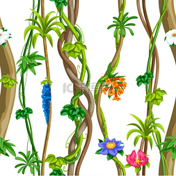 热带雨林的森林图片_扭曲的野生藤本植物分支无缝模式
