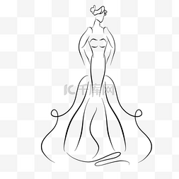 婚纱素描图片_素描轮廓抽象线条婚纱礼服新娘