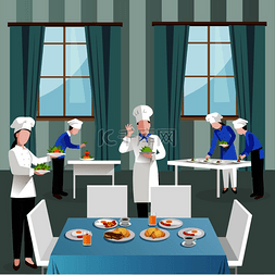 中展示设计图片_与厨师一起在餐厅组合中烹饪的人