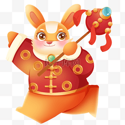 兔年喜庆庆祝舞狮子兔子