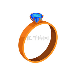 宣言图标图片_带有蓝色钻石图标的金戒指。