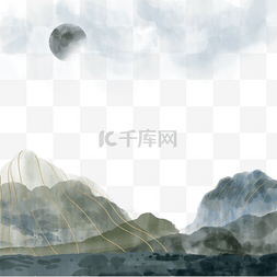 蓝色冰山背景图片_韩国金线水墨自然山水风景