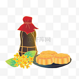 中秋中秋节美食桂花酒和月饼中国