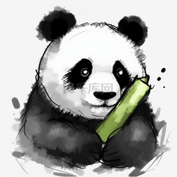 黑白手绘可爱熊猫