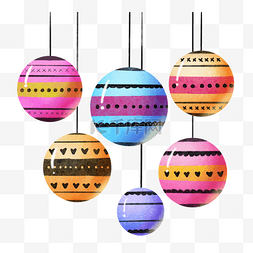 彩色水彩风格的圣诞装饰球