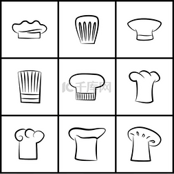 标志服装图片_各种形状的厨师帽轮廓集。