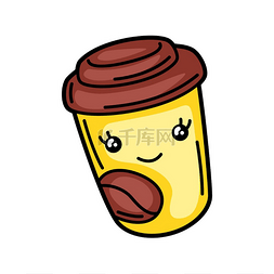 中国韩国图片_杯加咖啡的可爱插图。