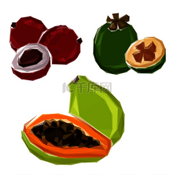 绿色水果木瓜图片_抽象的3多边形热带芳香木瓜成熟