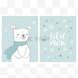 写圣诞卡片图片_可爱的手绘北极熊卡片集合与手写