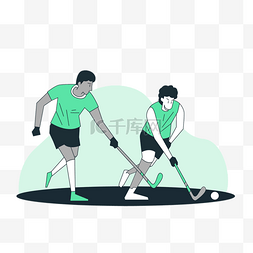 跑步运动员插画图片_两个曲棍球运动员赛场比赛插画