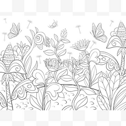 手绘花朵图案图片_一种有蝴蝶和花朵图案的抽象风景