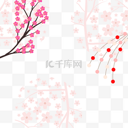 彩绘春季花卉图片_粉色枝条彩绘日本春季花卉边框