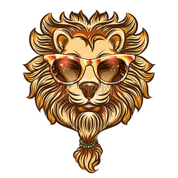戴眼镜可爱猫图片_戴着彩色眼镜的时髦狮子。