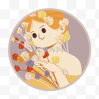 女孩盘头头像圆短发侧脸图片绘画