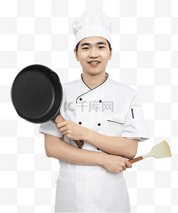 后厨图片_餐饮类厨师长拿着锅铲厨房姿势