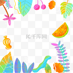 花树叶水果边框图片_植物叶子热带夏季水彩边框