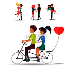 恋爱中的情侣矢量图片_恋爱中的情侣骑自行车的概念，心