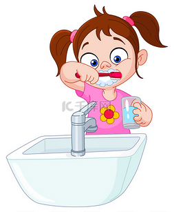 女孩刷牙