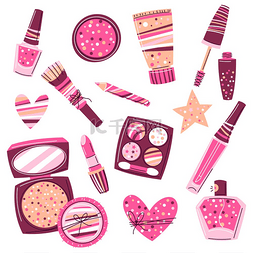 化妆刷和粉图片_一套用于护肤和化妆的化妆品。