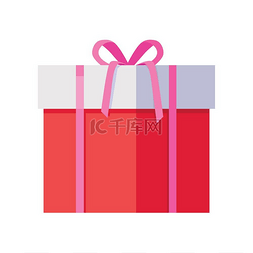 红色礼品盒丝带图片_有粉红丝带的红色礼品盒。