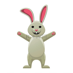 兔子玩具海报图片_微笑的白色兔子，宽大的爪子被白