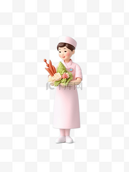 花图片_3D立体人物护士拿着花