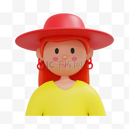 红头山雀图片_3DC4D立体夏季戴帽子黄衣服女孩