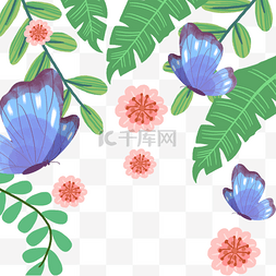 绿色植物蓝色蝴蝶春季边框