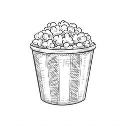 爆米花糖图片_条纹桶中的爆米花隔离电影食品。
