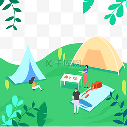 夏天户外活动夏令营野餐人物