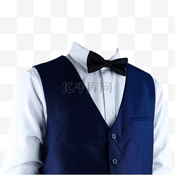 商务白蓝图片_摄影图白衬衫蓝马甲领结
