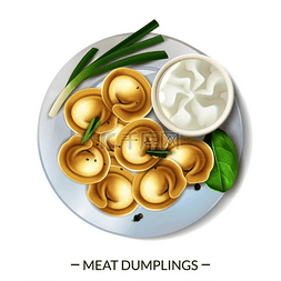 吃饺子插图图片_逼真的肉类美食食物组成带有文字