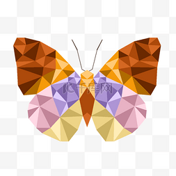粉色低多边形图片_棕色几何风格多边形低聚彩色蝴蝶