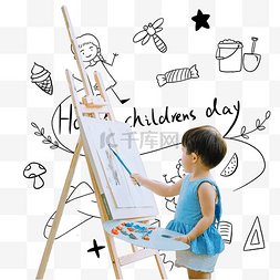 创意六一儿童节简笔画线描