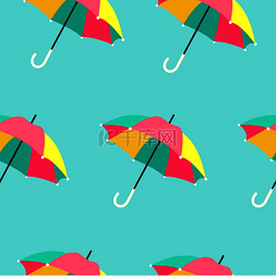 无缝背景与明亮的夏日条纹遮阳伞