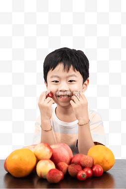 小男孩有疑问图片_夏季男孩吃水果