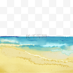 海边水彩图片_沙滩海水海浪水彩边框