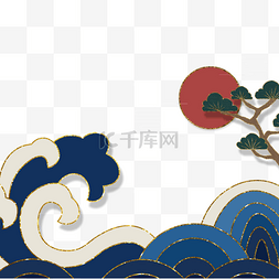 日出背景图图片_海上日出传统金色花纹贴图