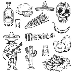 酒文化宣传册素材图片_前往墨西哥食品文化喝菜手画矢量