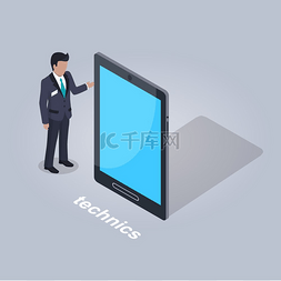 手玩平板电脑手机图片_技术隔离图标一位身穿西装的商人