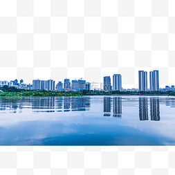 城市建筑湖边