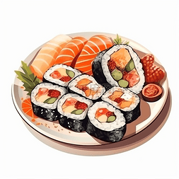 料理插画图片_日本料理寿司拼盘