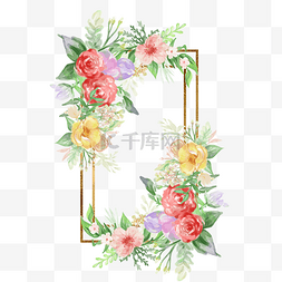 水彩花卉框架图片_水彩花卉植物花朵金框婚礼框架